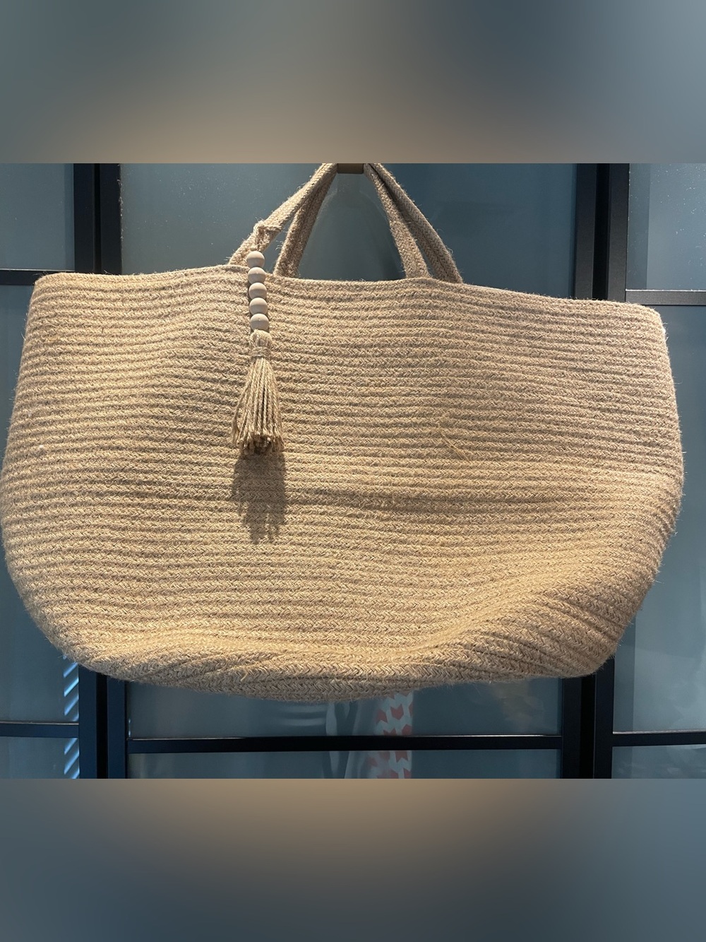 Braided Straw Tote Bag in Natural Beige